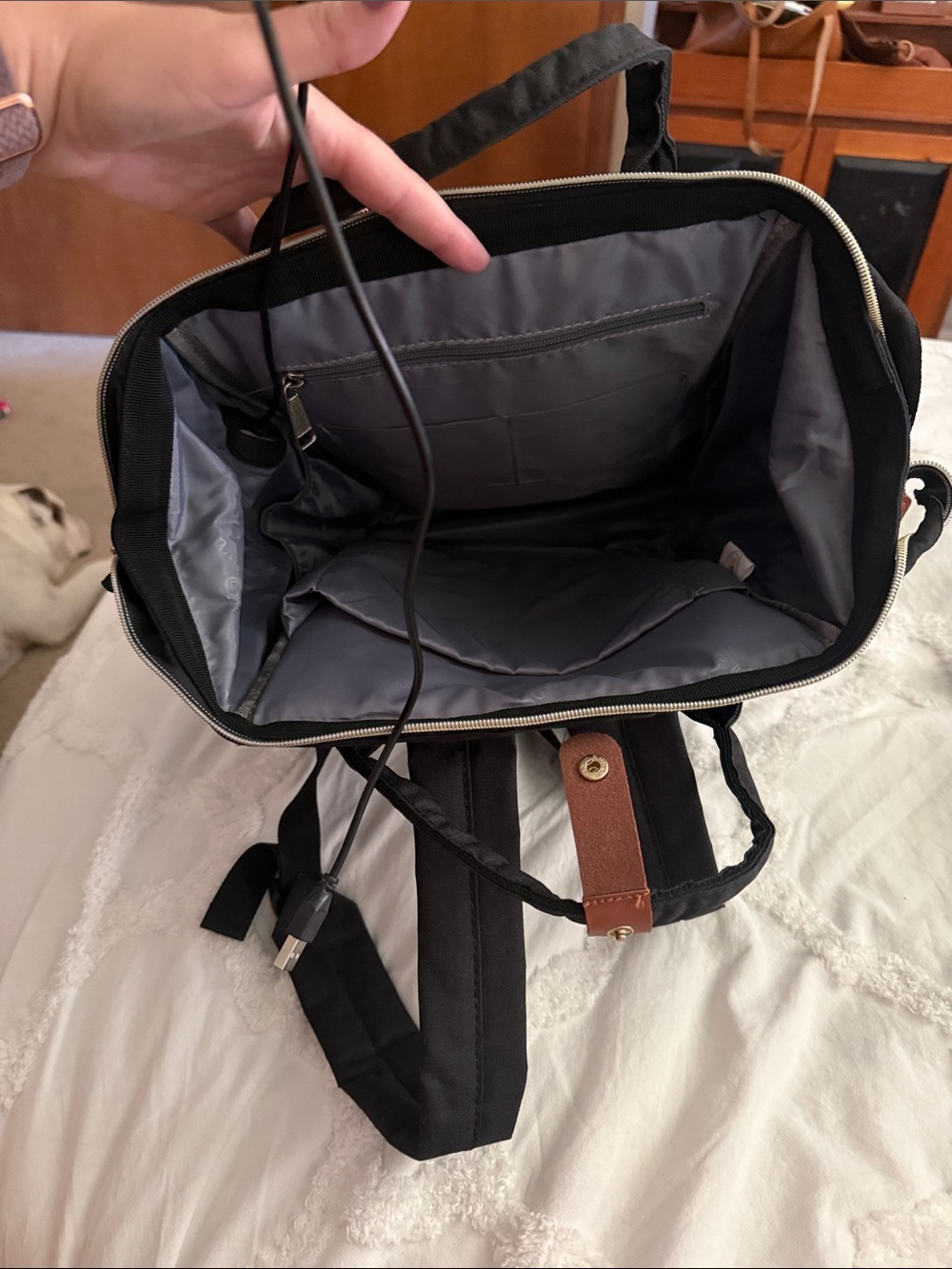 Black Backpack Tote with Brown Accents - Picture 4 of 4